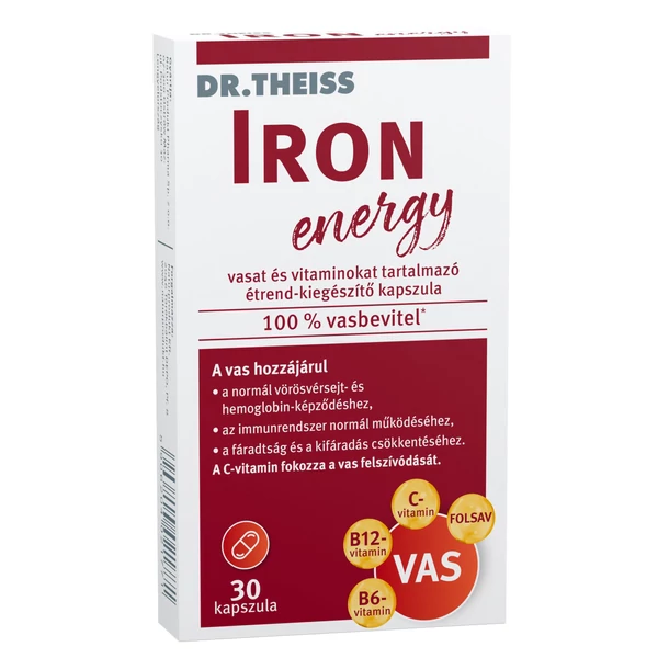 DR. THEISS IRON ENERGY VASAT ÉS VITAMINOKAT TARTALMAZÓ ÉTREND-KIEGÉSZÍTŐ KAPSZULA 30X