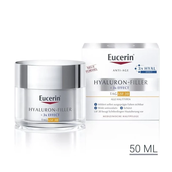 EUCERIN HYALURON-FILLER RÁNCFELTÖLTŐ NAPPALI ARCKRÉM SPF30 MINDEN BŐRTÍPUSRA 50ML